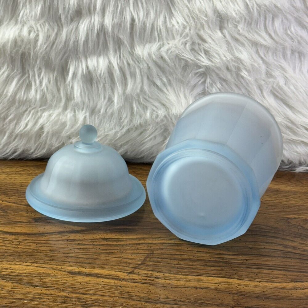 Vintage Indiana Glass Blue Satin Frosted Panel Apothecary Ginger Jar w/‎ Lid - Picture 5 of 15